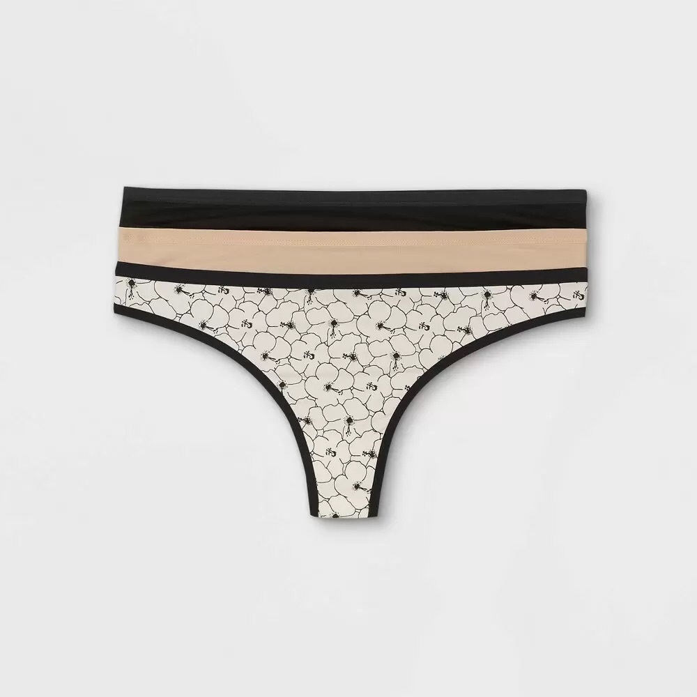 Women's 3pk Floral Print Cotton Thong